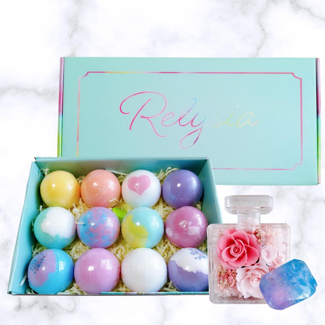 Relysia®バスボム 宝石石鹸 プリザーブドフラワー ギフトBOX3点セット