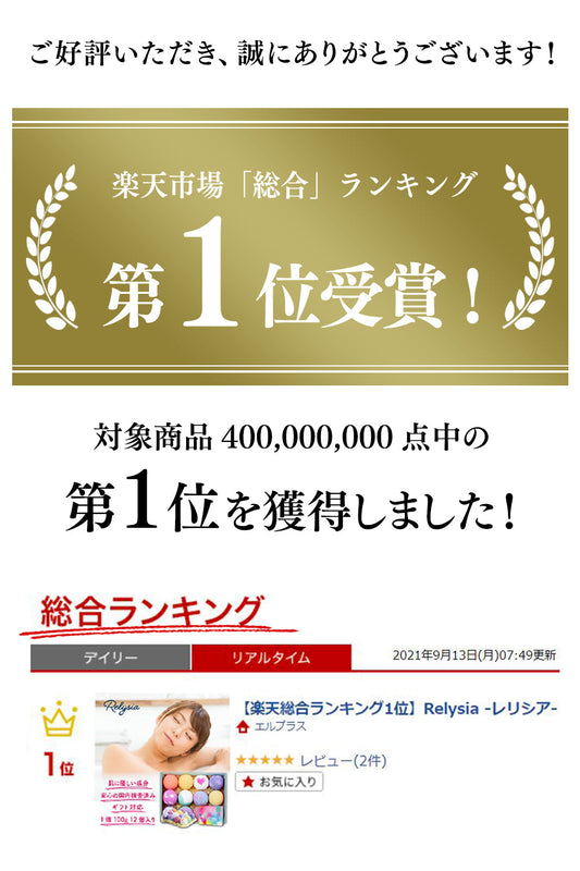 # 【ご報告】Relysiaバスボムが楽天市場 総合ランキング第1位を獲得！　